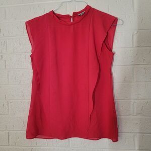 worthington hot pink sleeveless ruffle high neck professional blouse